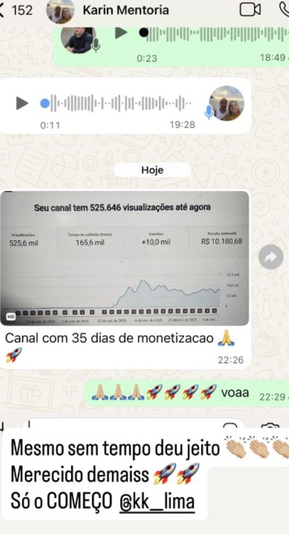 Resultado Karin - 525 mil views, R$ 10 mil